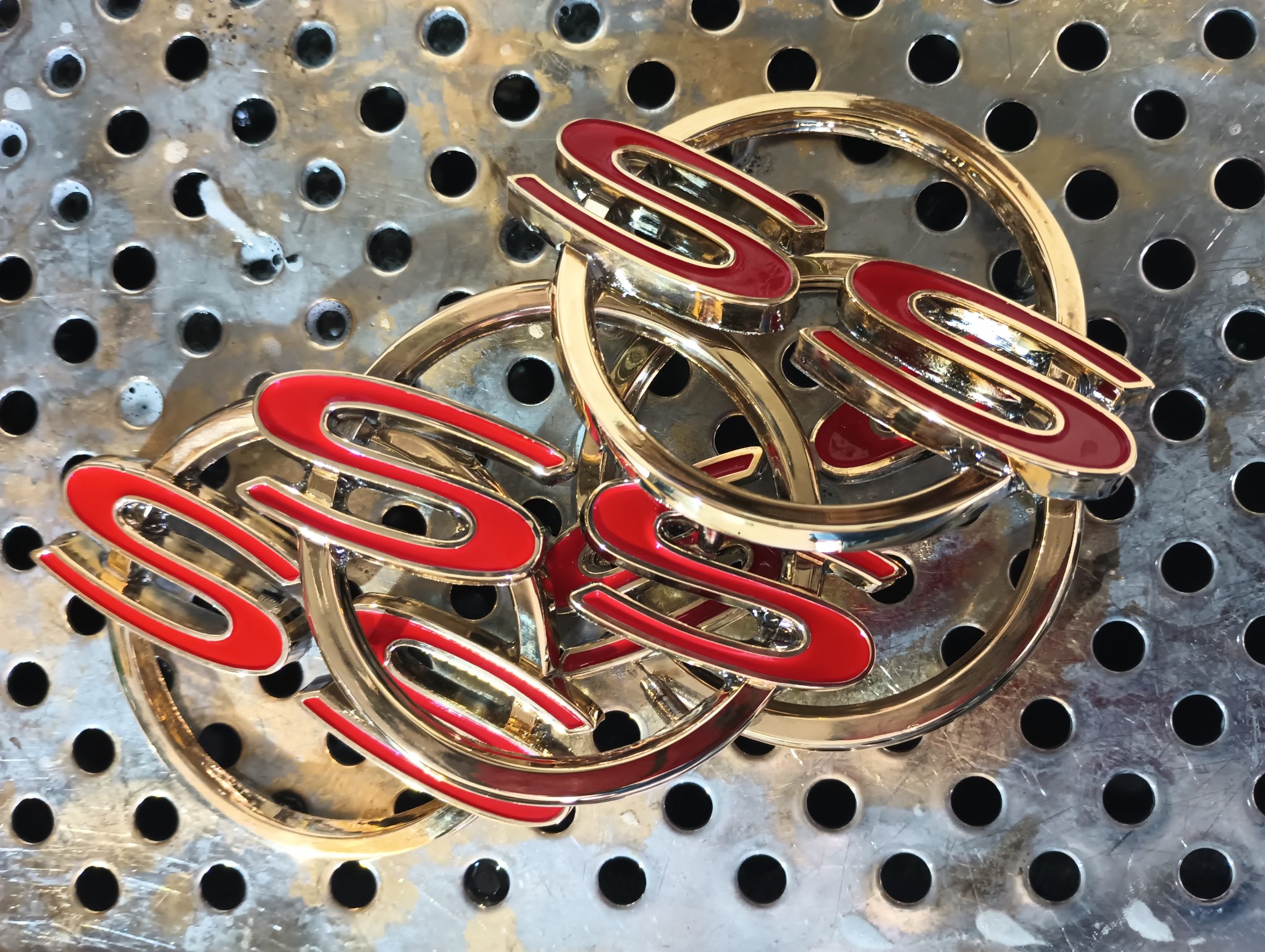 ChromeKarats gold plating work — Chevy SS Badges — Chrome & Red